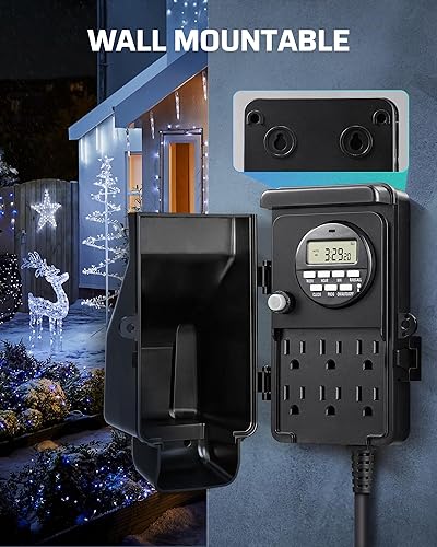 Miniatura 3 de DEWENWILS - Temporizador digital para exteriores, temporizador de tiempo multi-zócalo, impermeable, 6 salidas de jardín, cable de extensión de 6 ft,