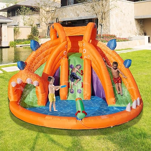 Tobogán acuático inflable para niños, castillo de rebote con cama elástica inflable, pared de escalada, juegos de parque inflable para niños de 3 a