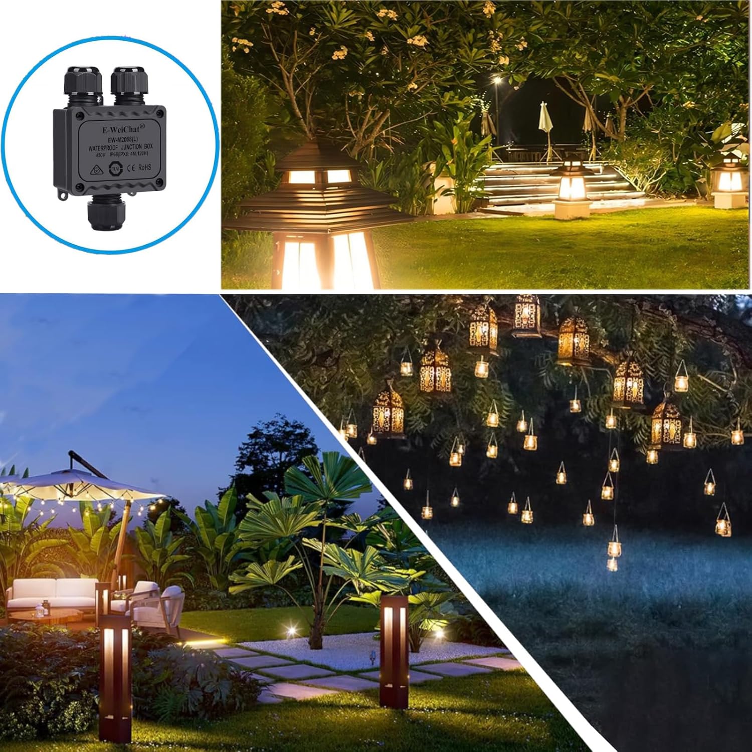 KLJ 3-Way Y Outdoor Junction Box, IP68 Waterproof, 5-12mm, Black, PA66 Nylon, Includes Waterproof Rubber Ring