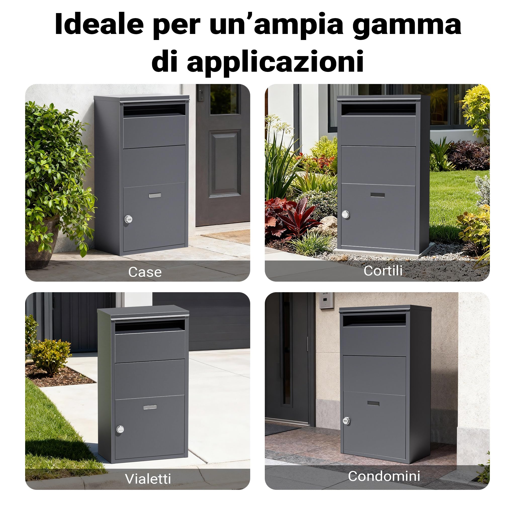 Wiltec Cassetta per pacchi antracite 410 x 220 x 750 mm, Cassetta per pacchi domestica, ricezione pacchi privata adatta per pacchi e pacchetti, Cassetta postale da terra in acciaio