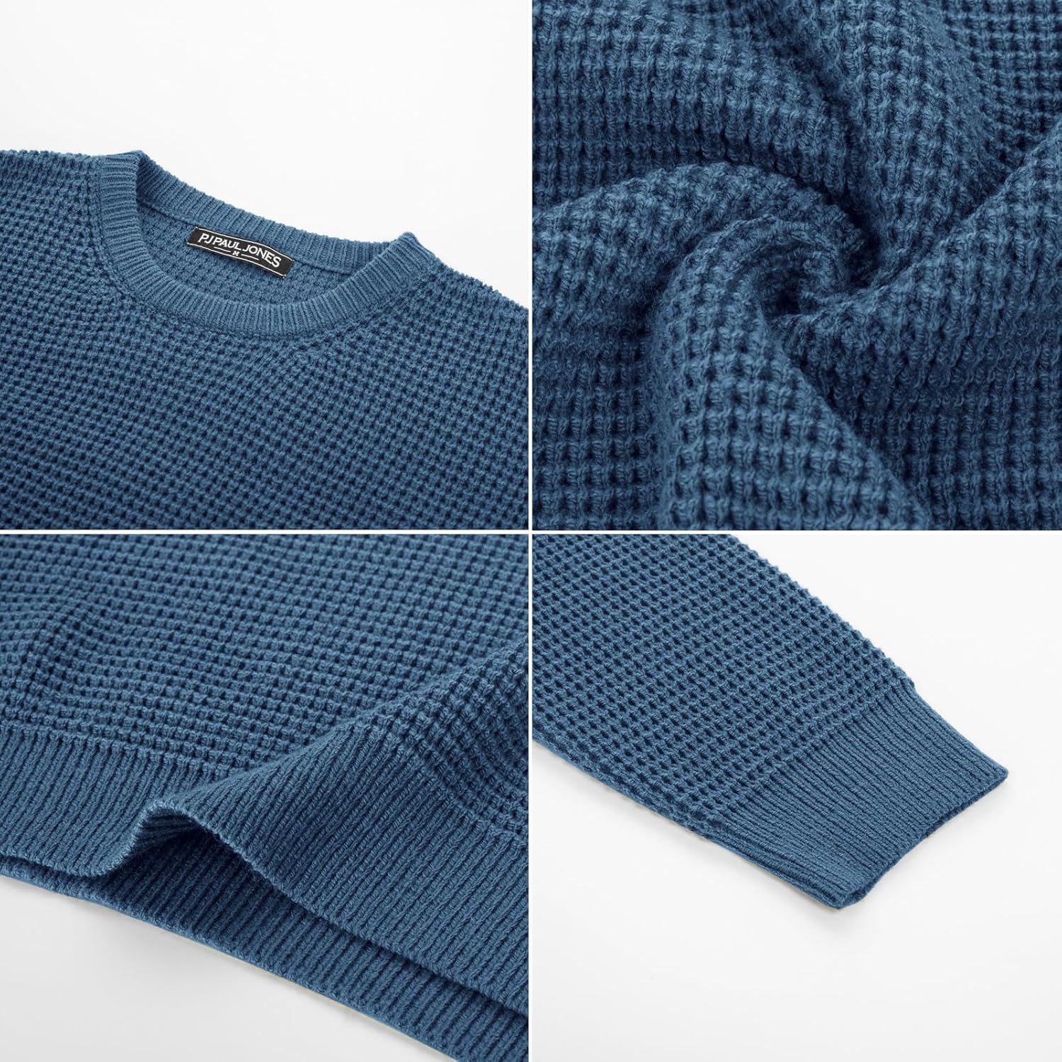 PJ PAUL JONES Mens Pullover Sweater Waffle Textured Long Sleeve Knitted Sweaters - Image 5