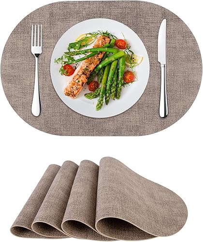 Juego de 4 manteles individuales de piel sintética, resistentes al calor, lavables, para comedor al aire libre, cocina, color camello