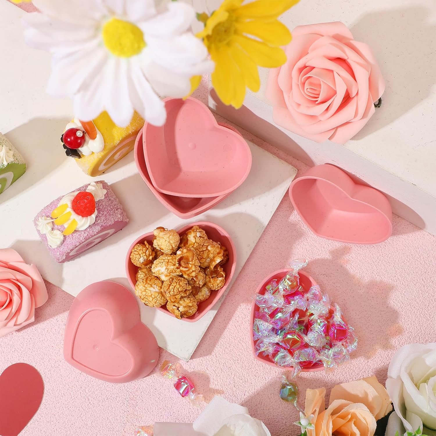 Domensi 36 Pcs Heart Shaped Sauce Dish Bowls 2.8 Inch Wheat Straw Dipping Appetizer Plate Mother's Day Party Supplies Unbreakable Heart Shaped Bowls for Snack Salad Fruit Dessert Serving(Pink)
