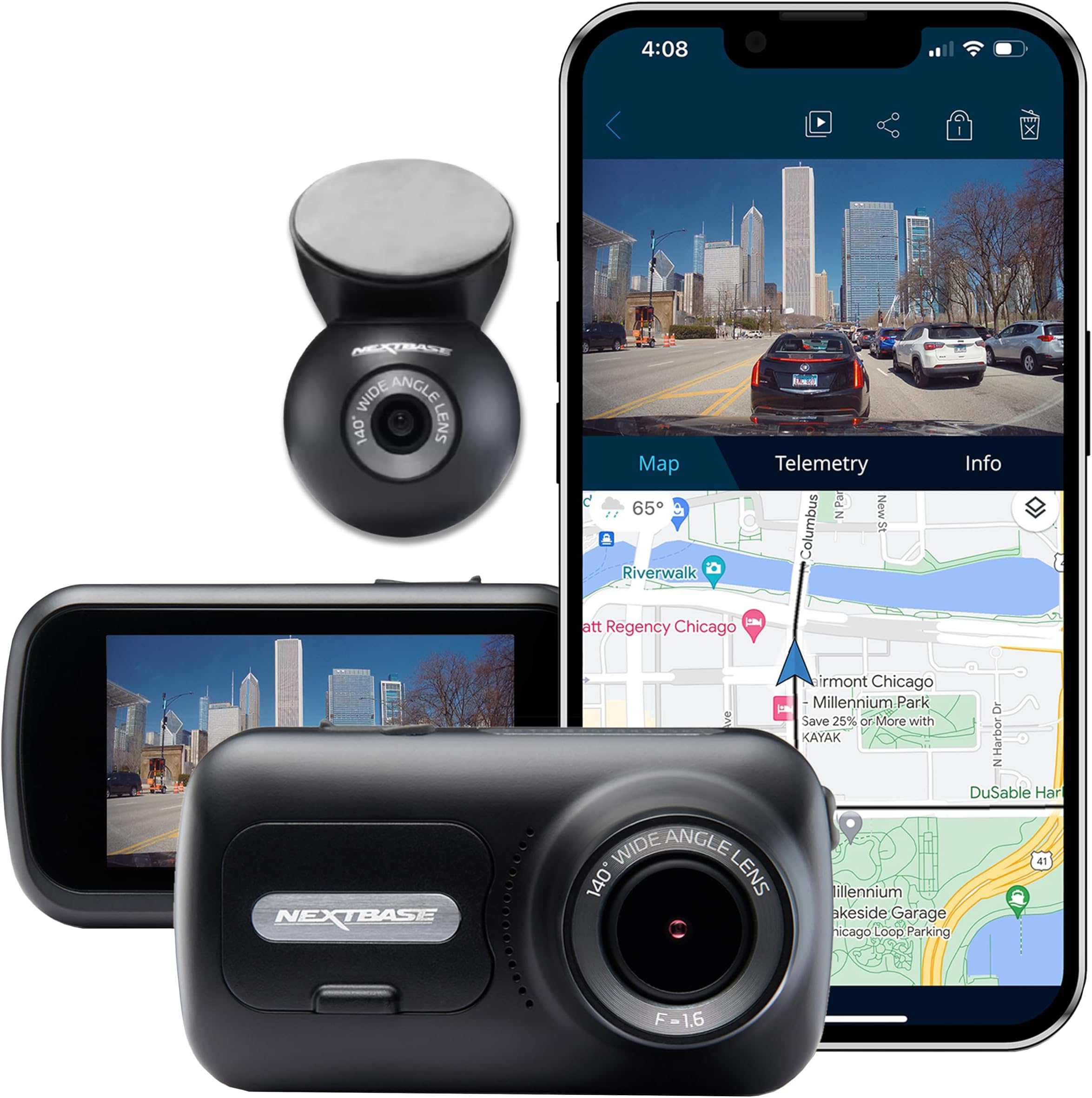 Nextbase322GW Dash Cam Front and Rear Camera Small with App- Full 1080p/60fps HD in Car Camera- WiFi Bluetooth GPS- SOS Emergency Response, Parking Mode - 280/360 Degree Dual 6 Lane Wide Recording