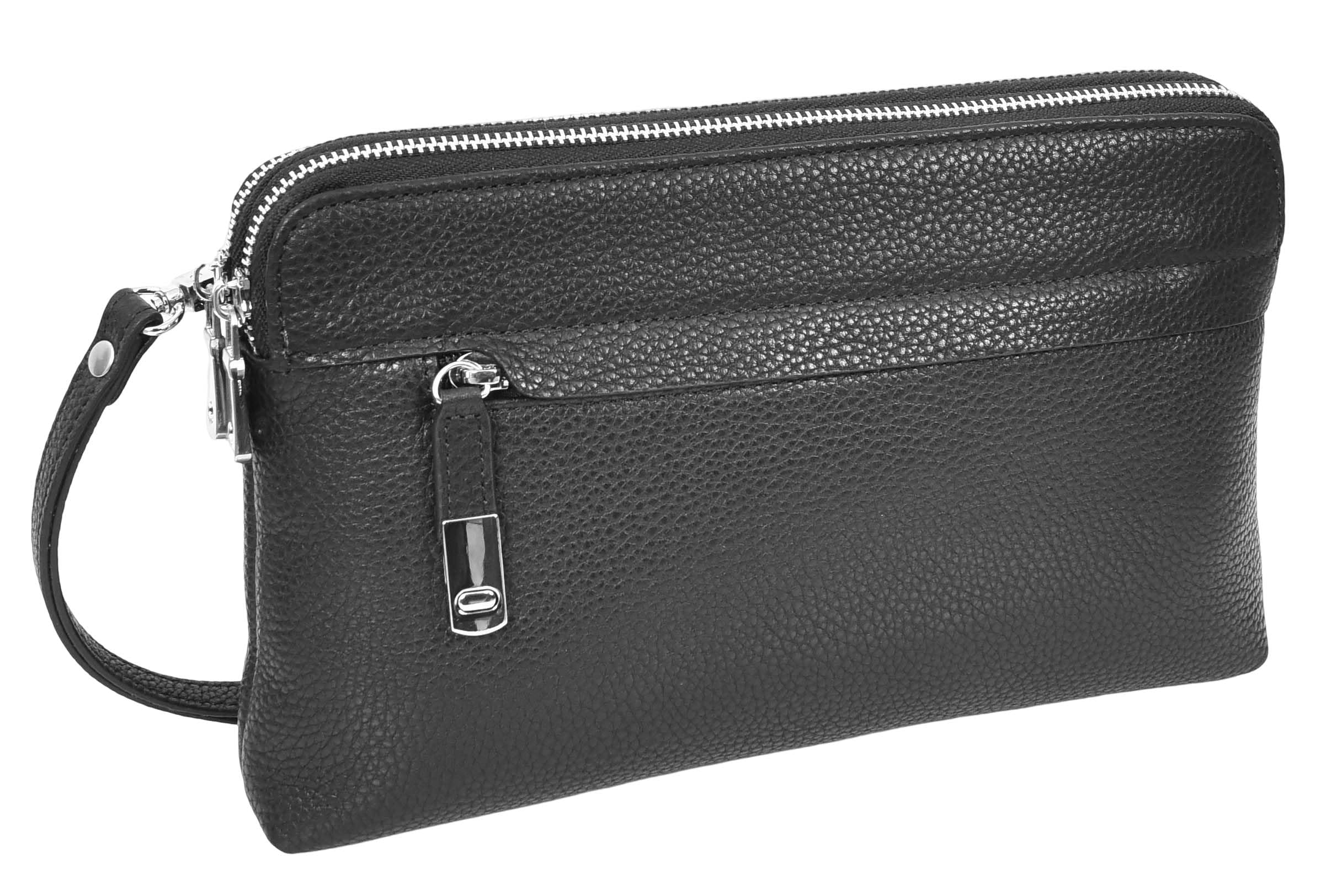 HLG6077 - Bolso organizador de muñeca de piel auténtica para hombre, color negro, Black, Small