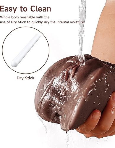 Miniatura 3 de Masturbador masculino 3 en 1 realista coño de bolsillo con palo de secado, juguete sexual masculino de doble extremo, lengua bucal, vagina