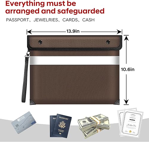Miniatura 4 de Bolsa de documentos ignífuga, bolsa de dinero aislada a prueba de fuego de 5200 para efectivo, bolsa impermeable para documentos con cremallera