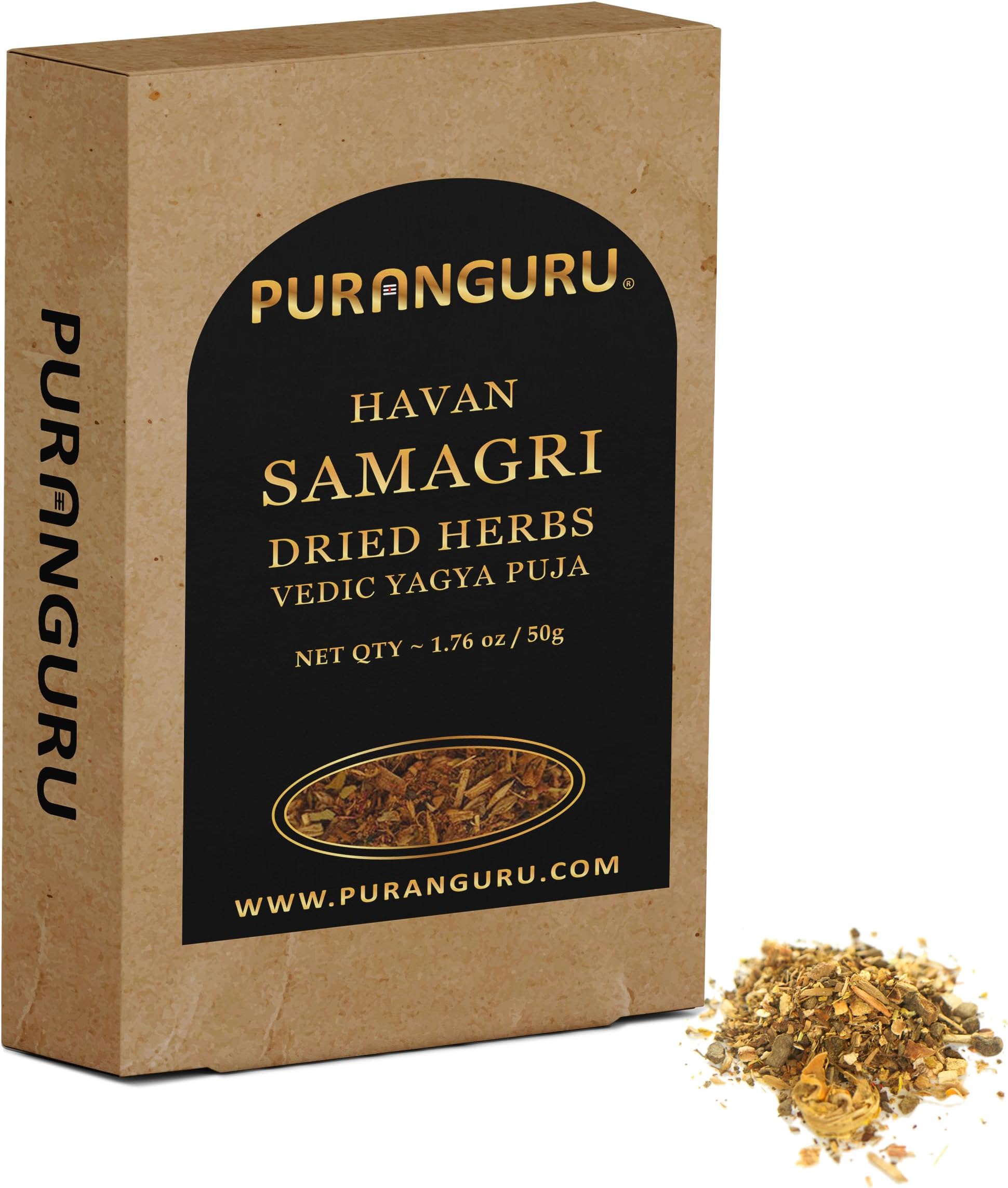 PURANGURUHavan Samagri for Puja | 50g/1.76 oz | Vedic Yagya Puja Hawan Samagri | Natural Fragrant Dried Herbs for Burning | Home Havan Kund Homam Samagri | Energy Cleansing, and Spiritual Protection