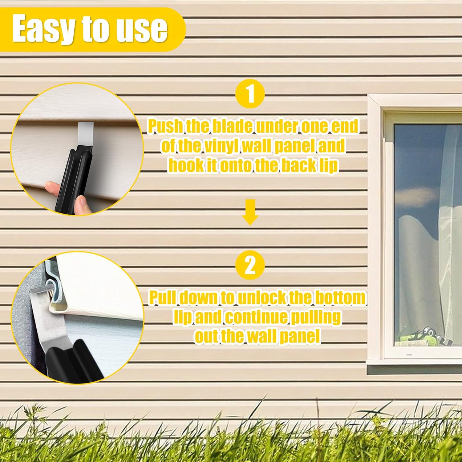2pc 7in Vinyl Siding Removal Tool with Steel Blade and Long Handle,Vinyl Installation and Removal Tool,Without Causing Any Damage to The Siding(2)