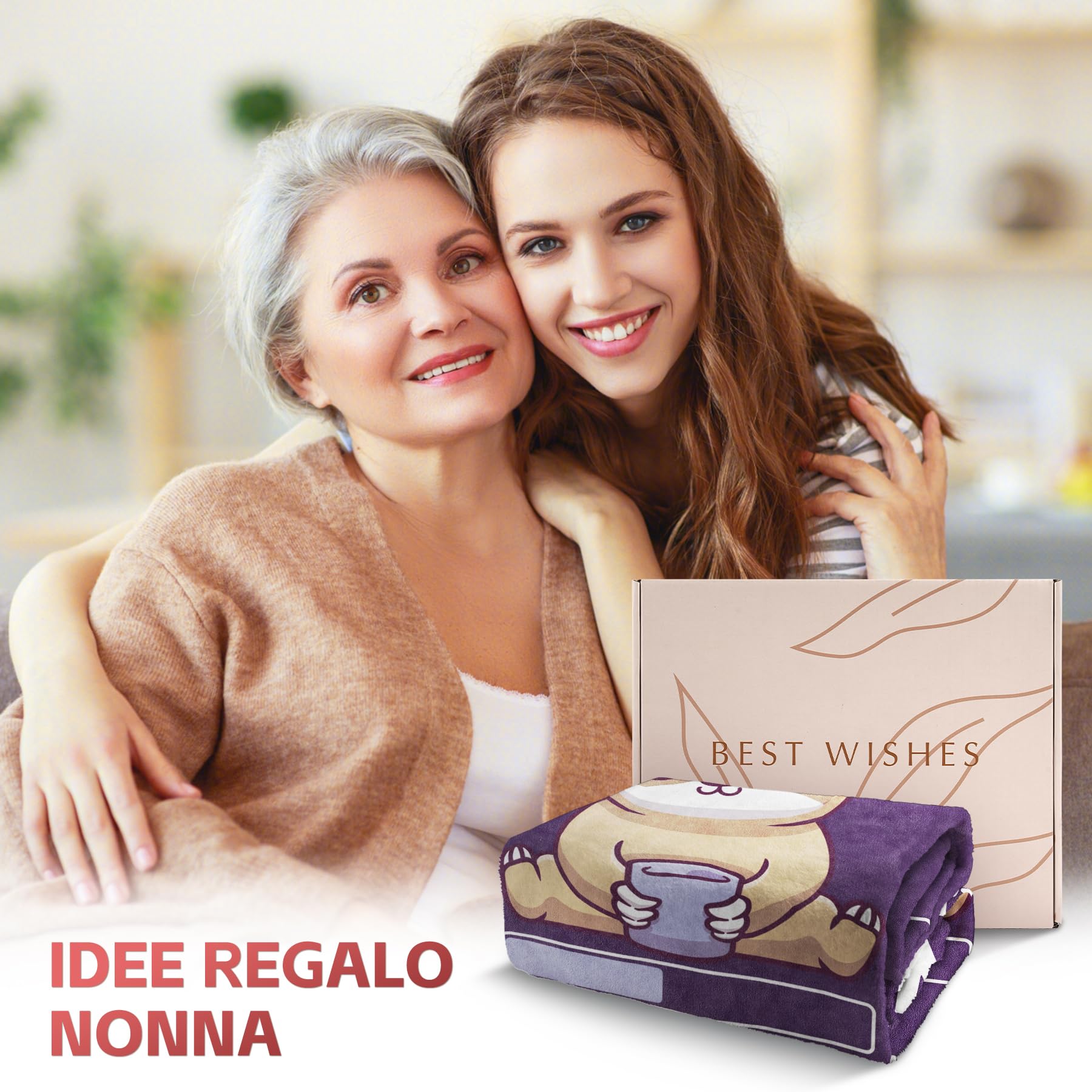 Niyewsor Regalo per Nonna Coperta, Regalo Nonna Compleanno, Festa della Mamma Natale Regali per Nonni, Bradipo Coperta Flanella 130 x 150cm