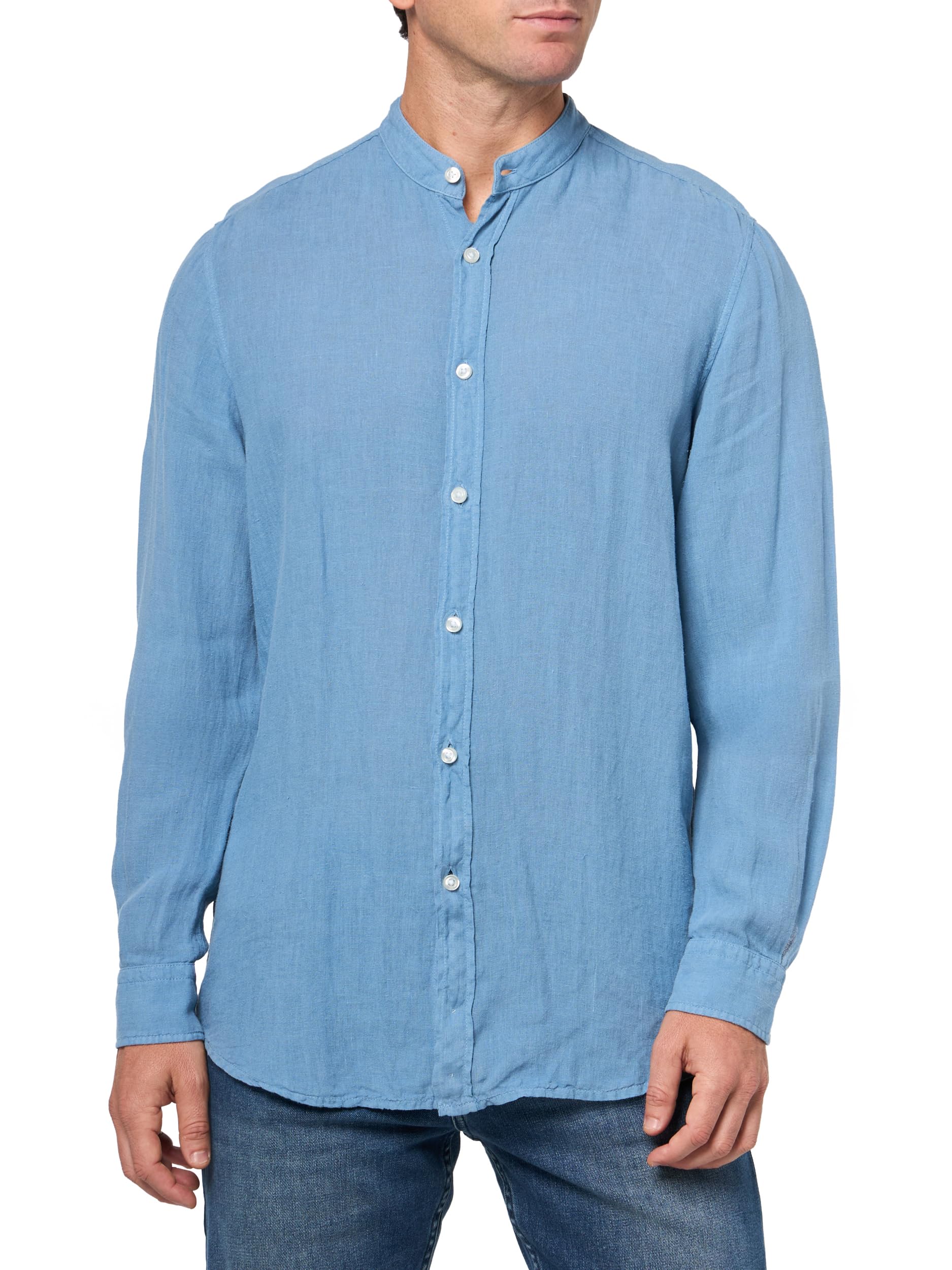 Boss Linen Mandarin Collar Button Down Shirt Camisa de Lino con Cuello Mandarina y Botones Hombre (Pack de 1)