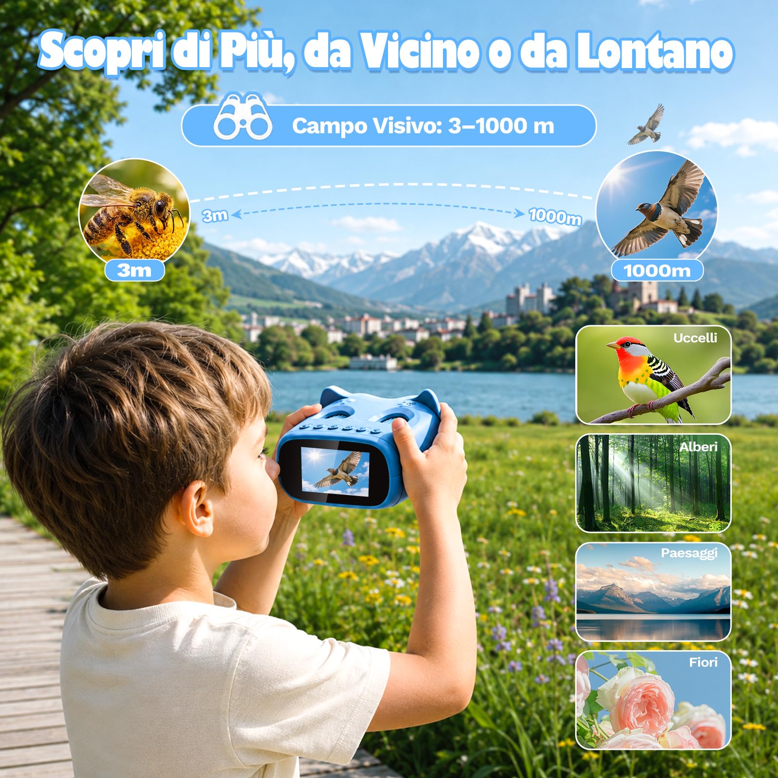 Microscopio e Telescopio Digitale 2 in 1 per Bambini (Blu) | Microscopio Portatile 1000x con Schermo HD da 2,0", Funzioni Fotografiche e Telescopiche – Regalo Natale o Compleanno
