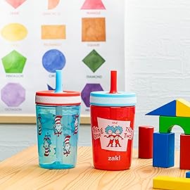 Zak Designs Dr. Seuss Kelso Toddler Cups For Travel or At Home, 15oz 2-Pack Durable Plastic Sippy Cups With Leak-Proof Design is Perfect for Kids (The Cat in the Hat)