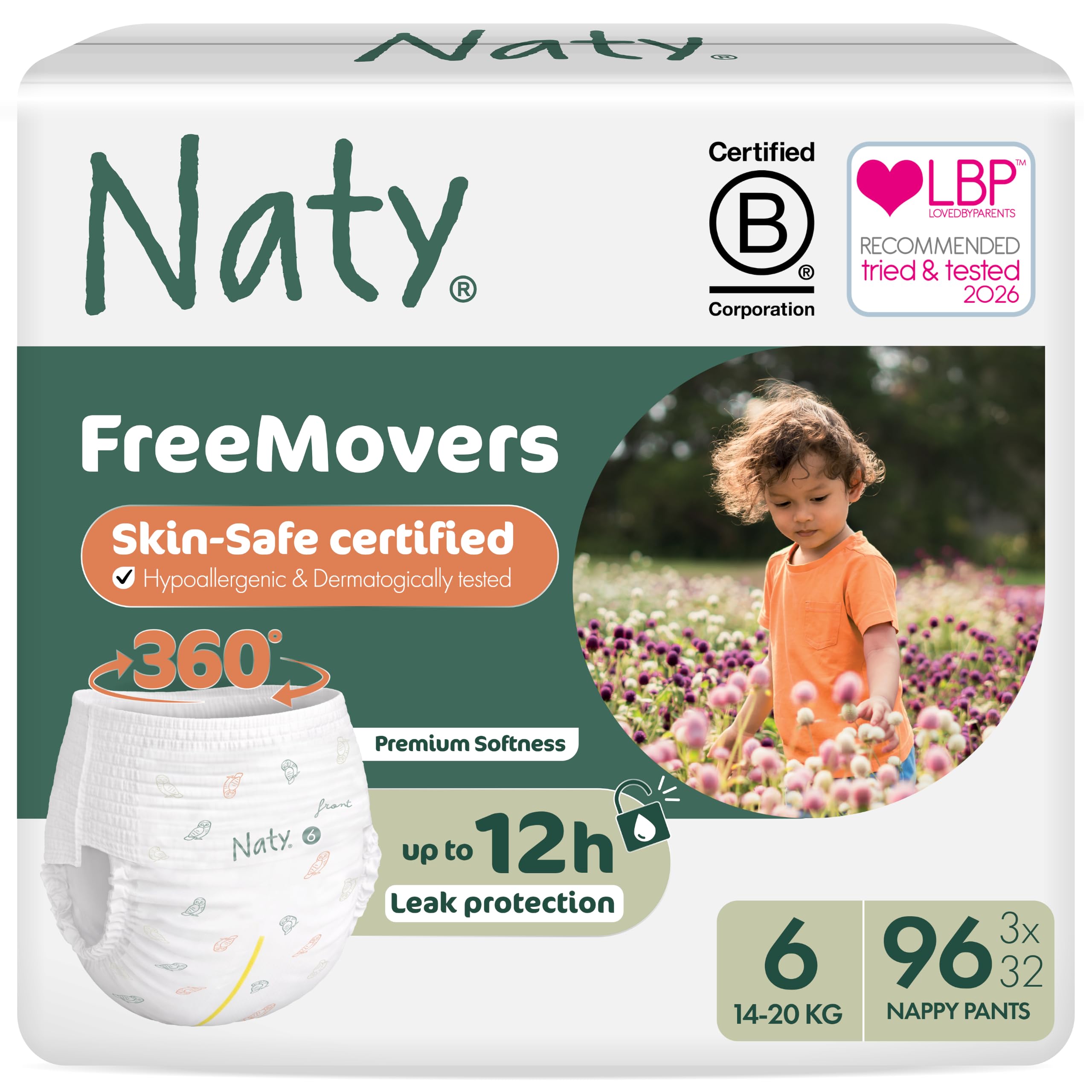 Naty FreeMovers Nappy Pants, Size 6 (14–20 kg), 96 Count