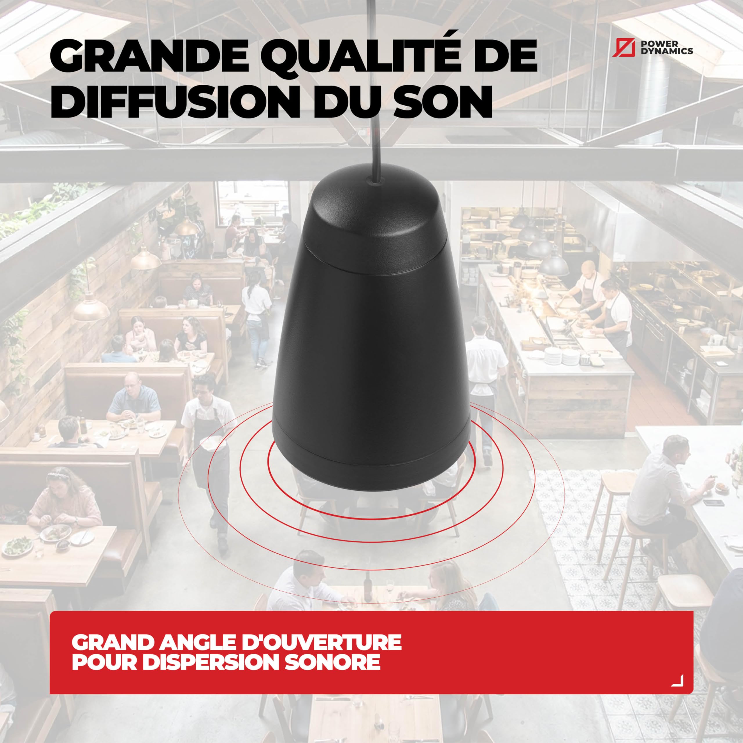 Power Dynamics Purity4B, Haut Parleur Suspendu Noir 20W 100V, 2 Voies Enceinte Plafond Pendulaire pour Sonorisation de Commerces Restaurants Bars et Espaces publics