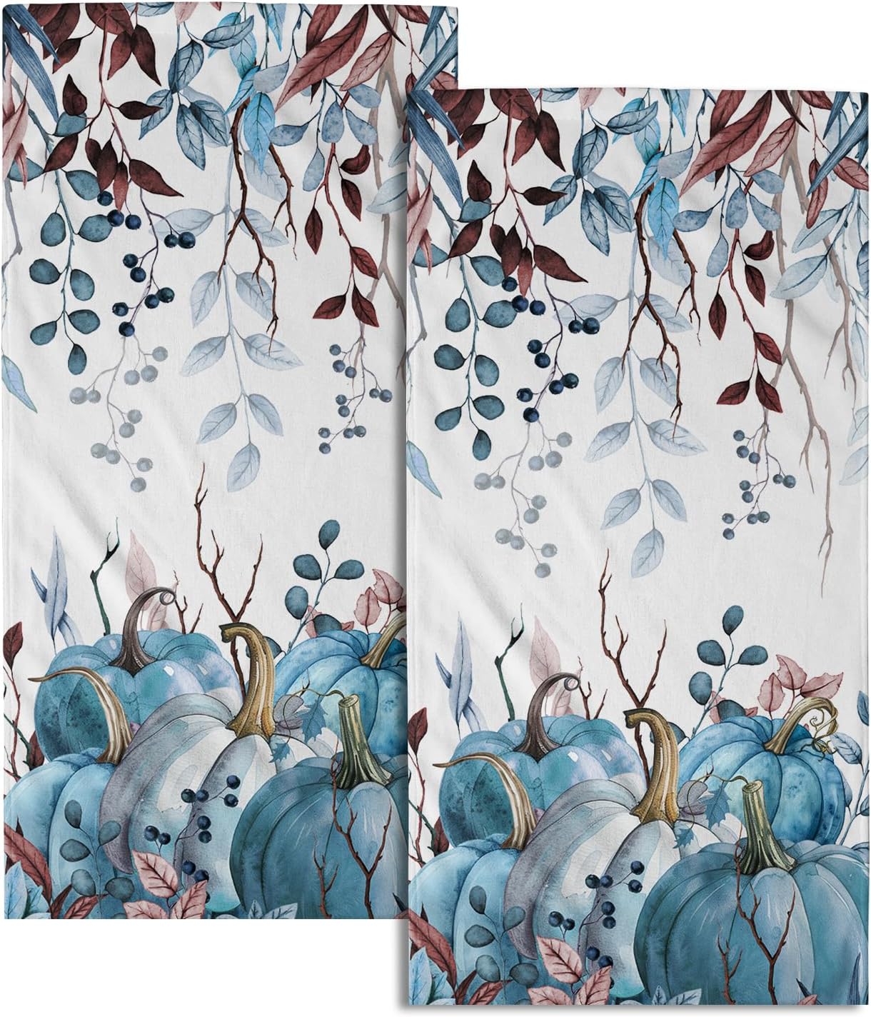 Fall Hand Towels Set of 2 Teal Blue Pumpkin Hand Towels Fall Thanksgiving Harvest Dish Towel Autumn Fall Decorative Hand Towel for Bathroom 14"x28" Absorbent Tea Towels for Home Kitchen Bathroom