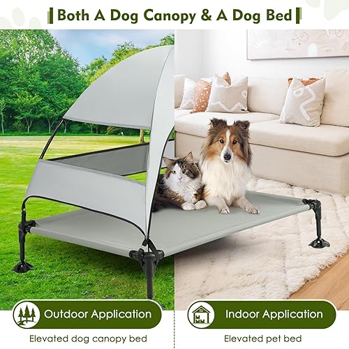 Miniatura 5 de Cama elevada mejorada para perros con toldo, cama elevada portátil para perros al aire libre con pies antideslizantes estables, cama para mascotas