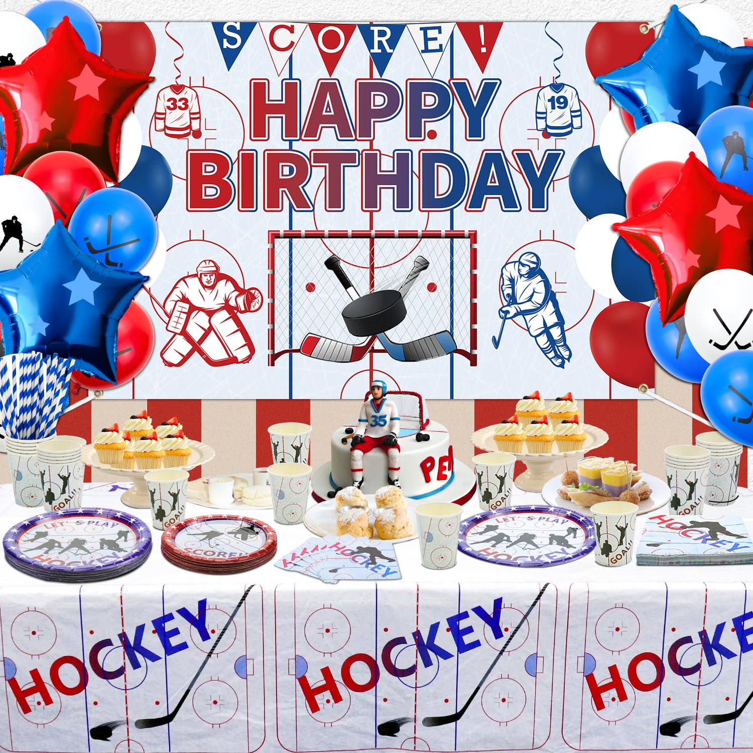 Birthday Invitations Boy Hockey Party Decorations, Ice Hockey Theme  Birthday Party Supplies For Hockey Party Favors, image size:1500x1500