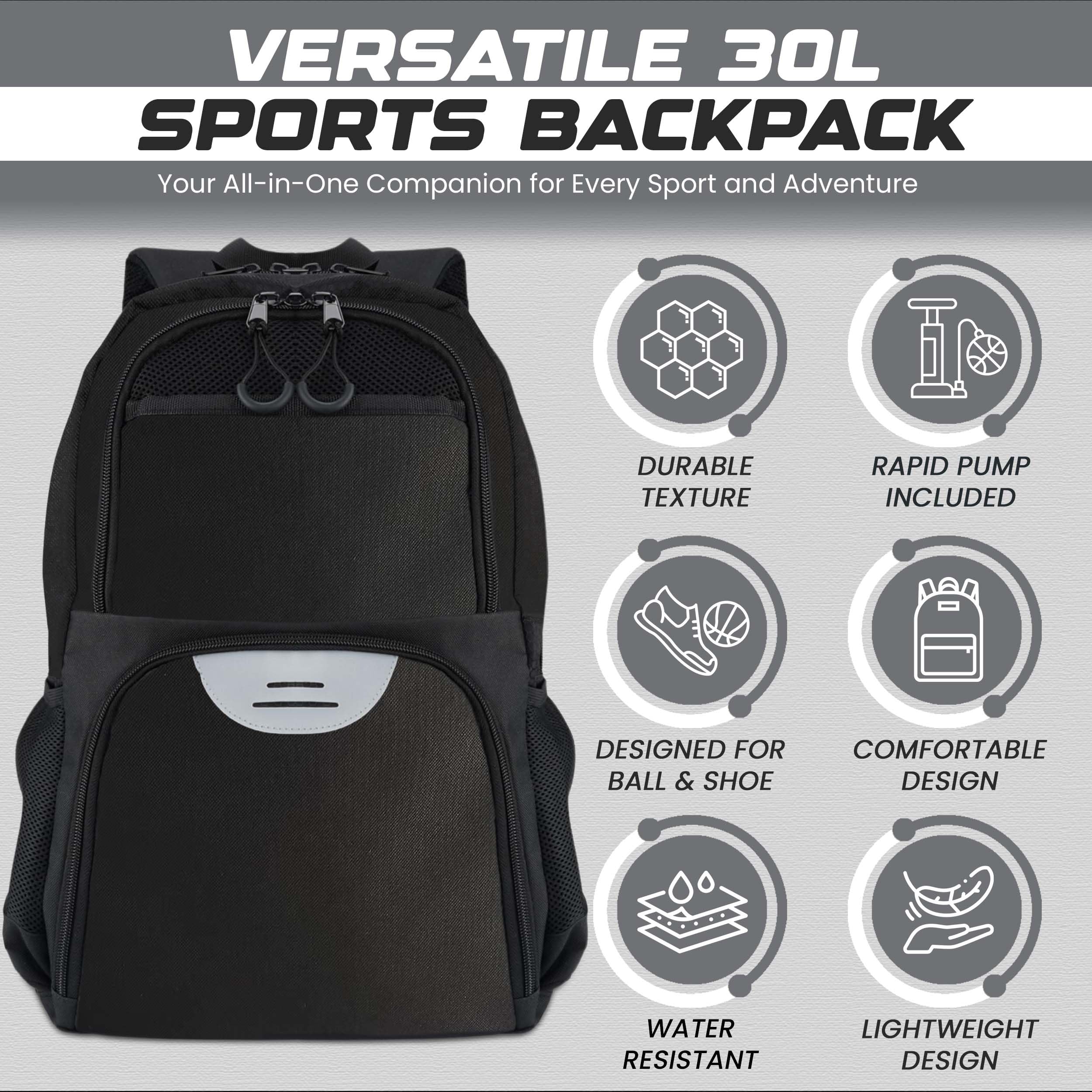 Soccer & Basketball Sports Bag with Ball Pump - Basketball Backpack with Separate Ball & Shoes Holder Compartment, Soccer Basketball Football & Volleyball Bag with Large Capacity
