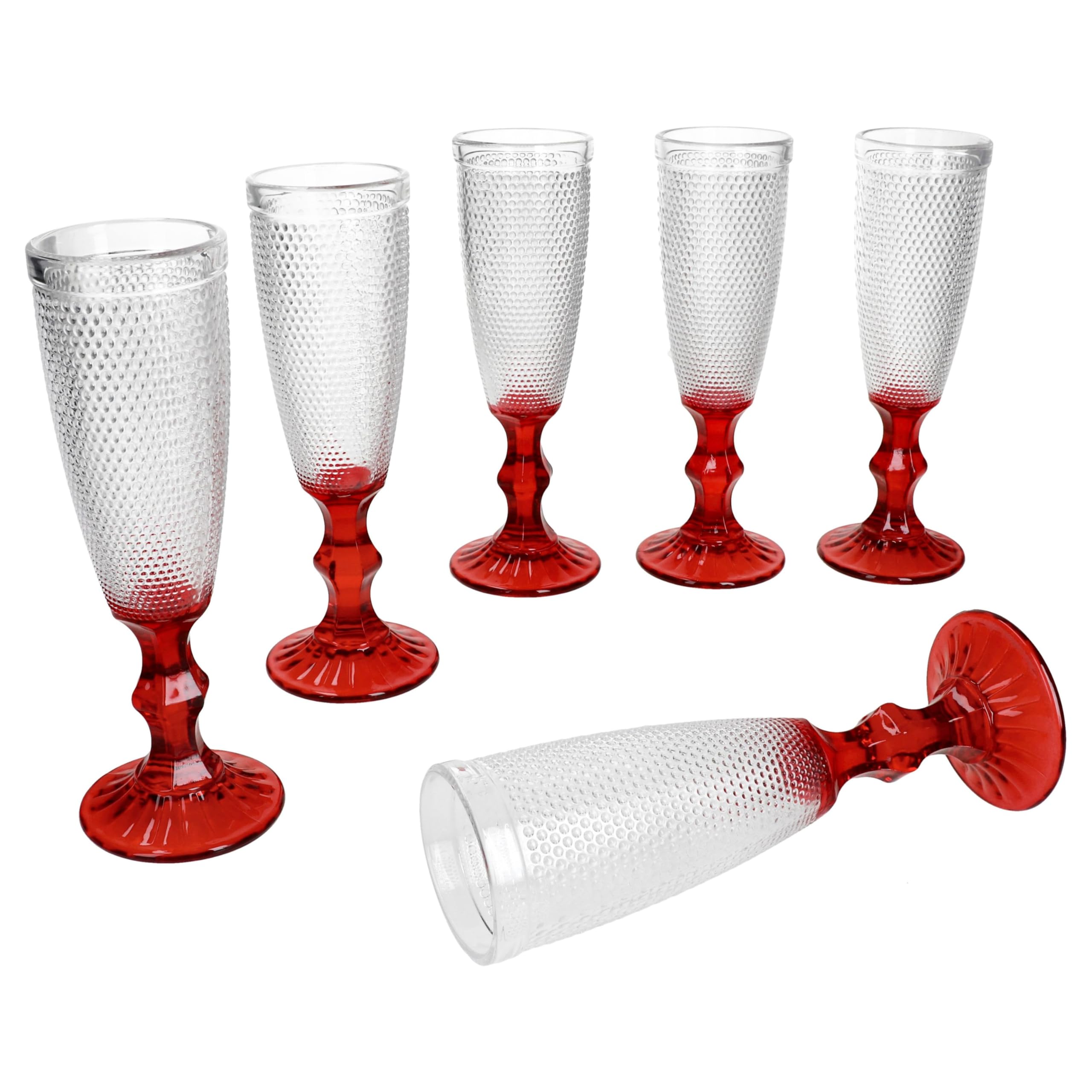 MamboCat Rubin Lot de 6 flûtes à champagne I 150 ml I Flûtes à champagne avec pied rouge I Aspect structuré I Flûtes à champagne hautes pour champagne, prosecco et champagne I Fêtes, Noël, etc.
