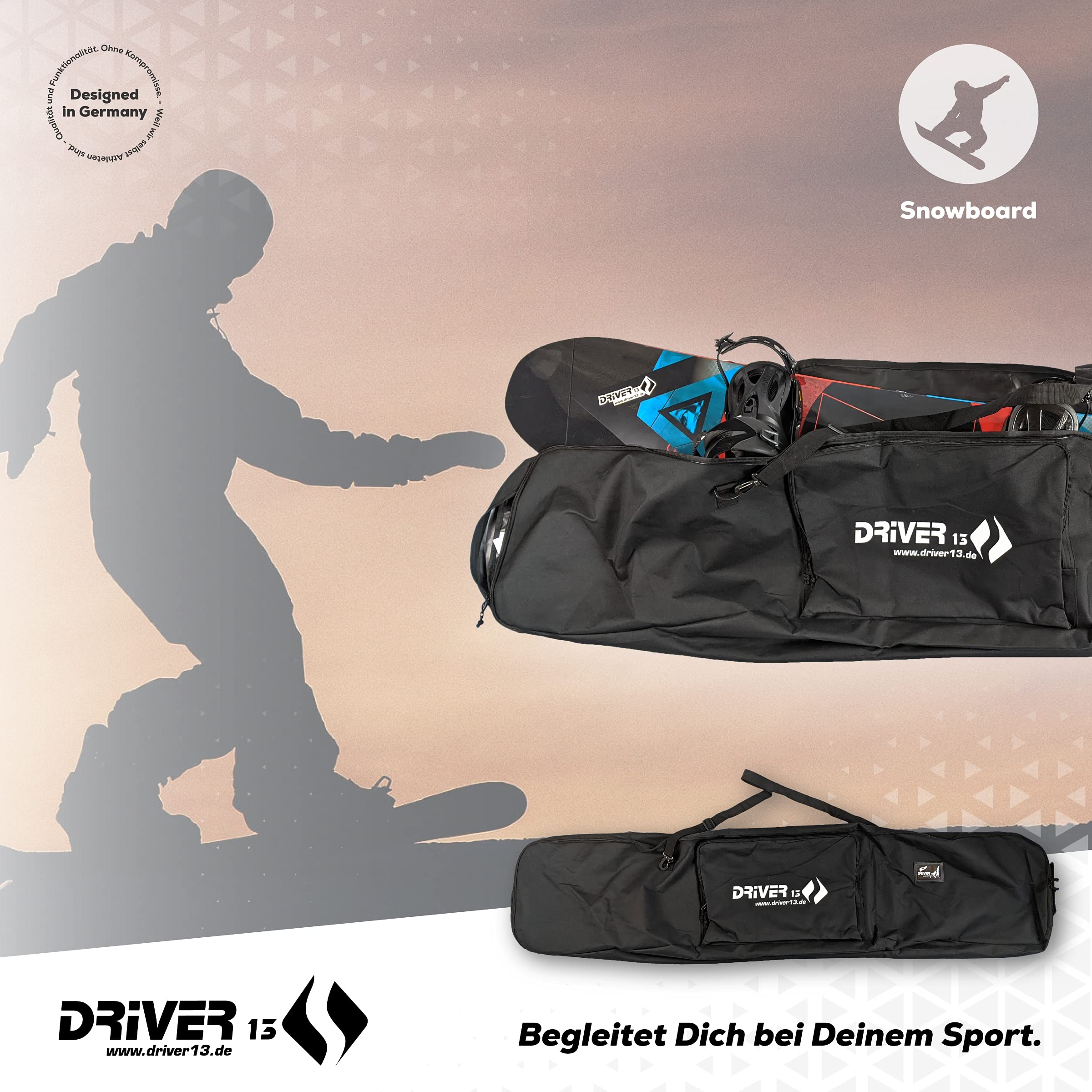 Driver13 Snowboardtasche Snowboardbag 178 cm, Boardbag für Transport und Aufbewahrung, Reißverschluss, schwarz