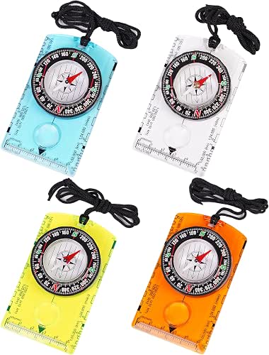 4 Pcs Outdoor Compass with Adjustable Declination,Magnifier,Ruler,Scale. Multifunctional Orienteering Waterproof