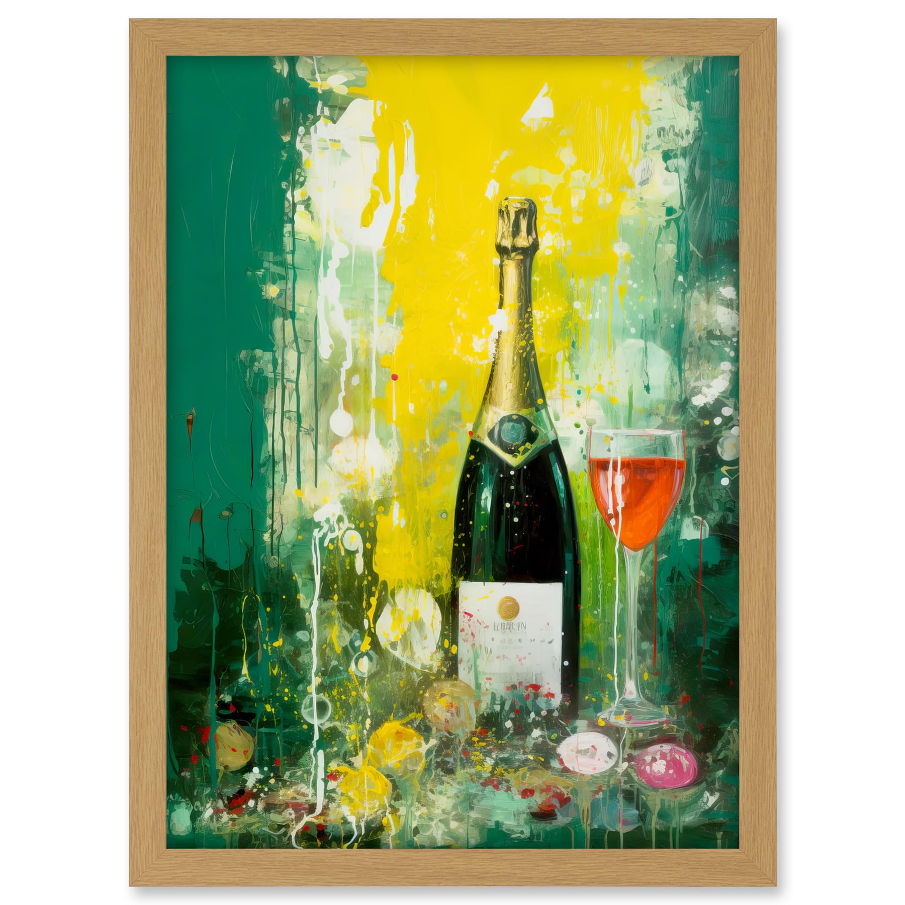Artery8 Bubbly Pink Champagne Sparkling Wine Celebration Artwork Framed A3 Wall Art Print