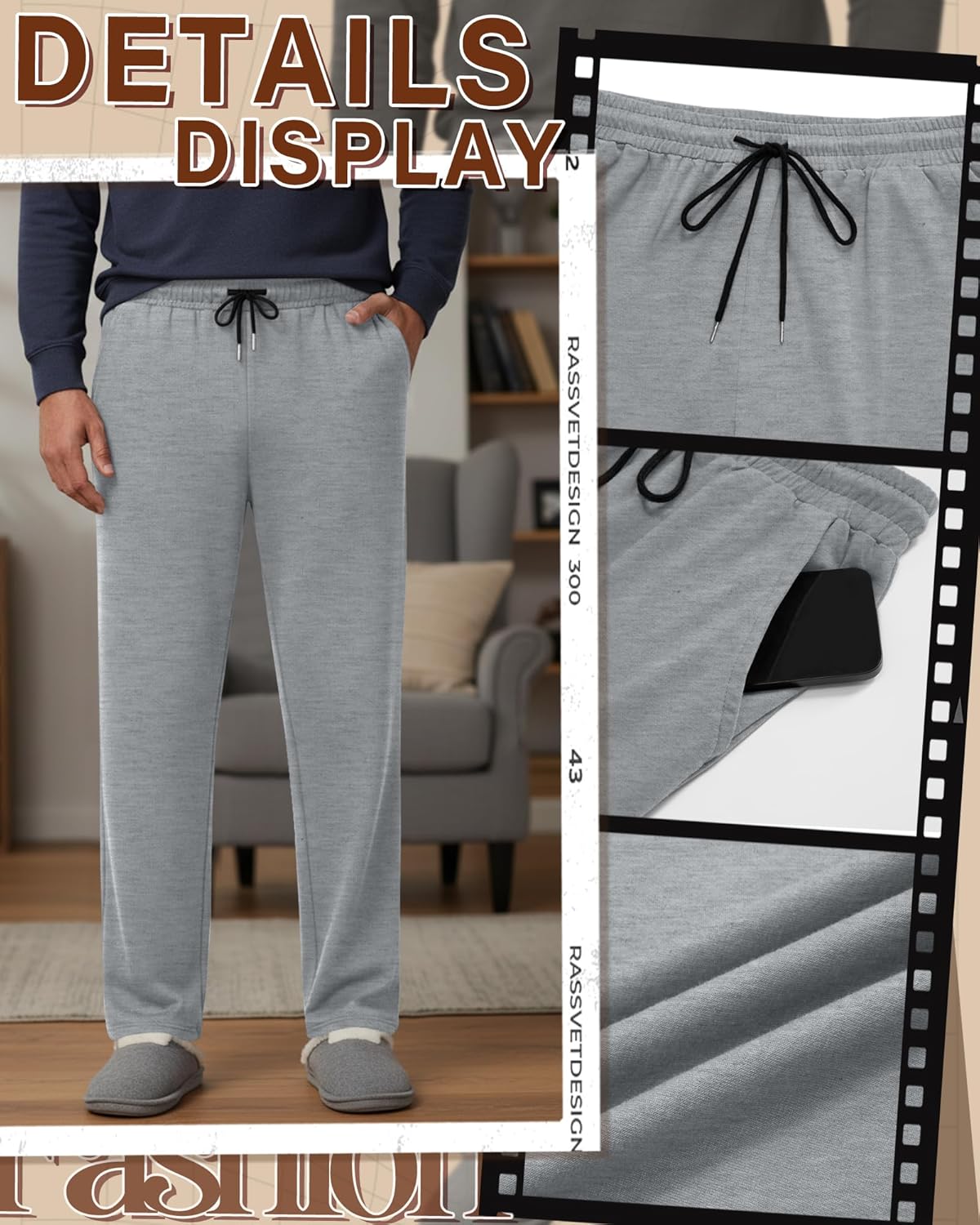 5 Pack Men's Baggy Sweatpants Straight Leg Open Bottom Joggers Elastic Drawstring with Pocket Athletic Pants - Image 3
