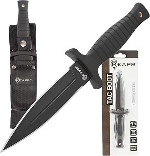Reapr 11002 Faca Tac Boot EDC, 12 cm, punhal de trincheira de borda dupla, oculto na perna ou ombro, aderência TPR e bainha de nylon balístico, preto