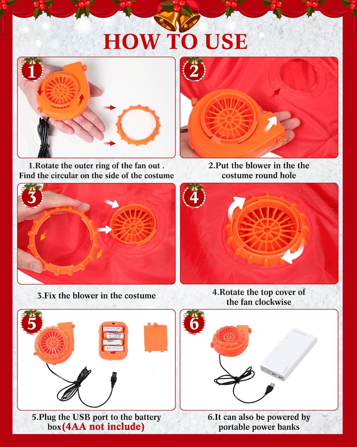 Inflatable Christmas Santa Claus Suit Santa Blow up Costume Inflatable Xmas Costume Cosplay Party Funny Clothes with Beard Hat Blower for Adult Men Women - Image 6