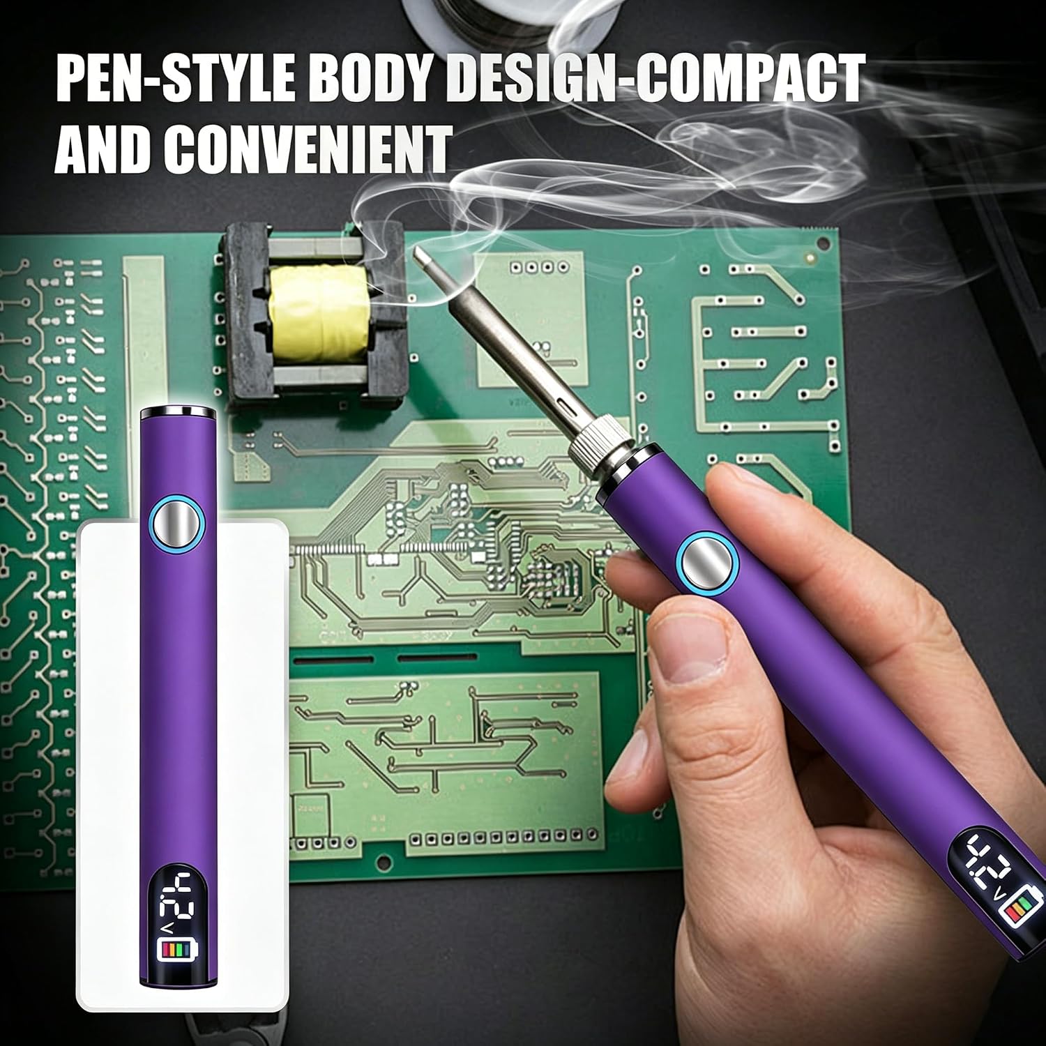 510 Threaded Interface Soldering Pen With Led Display, Usb-C Charging, 3-Level Precise Temperature Control, Suitable for Precision Appliance Repair, Electronic Product Repair and Div Repair (Purple)