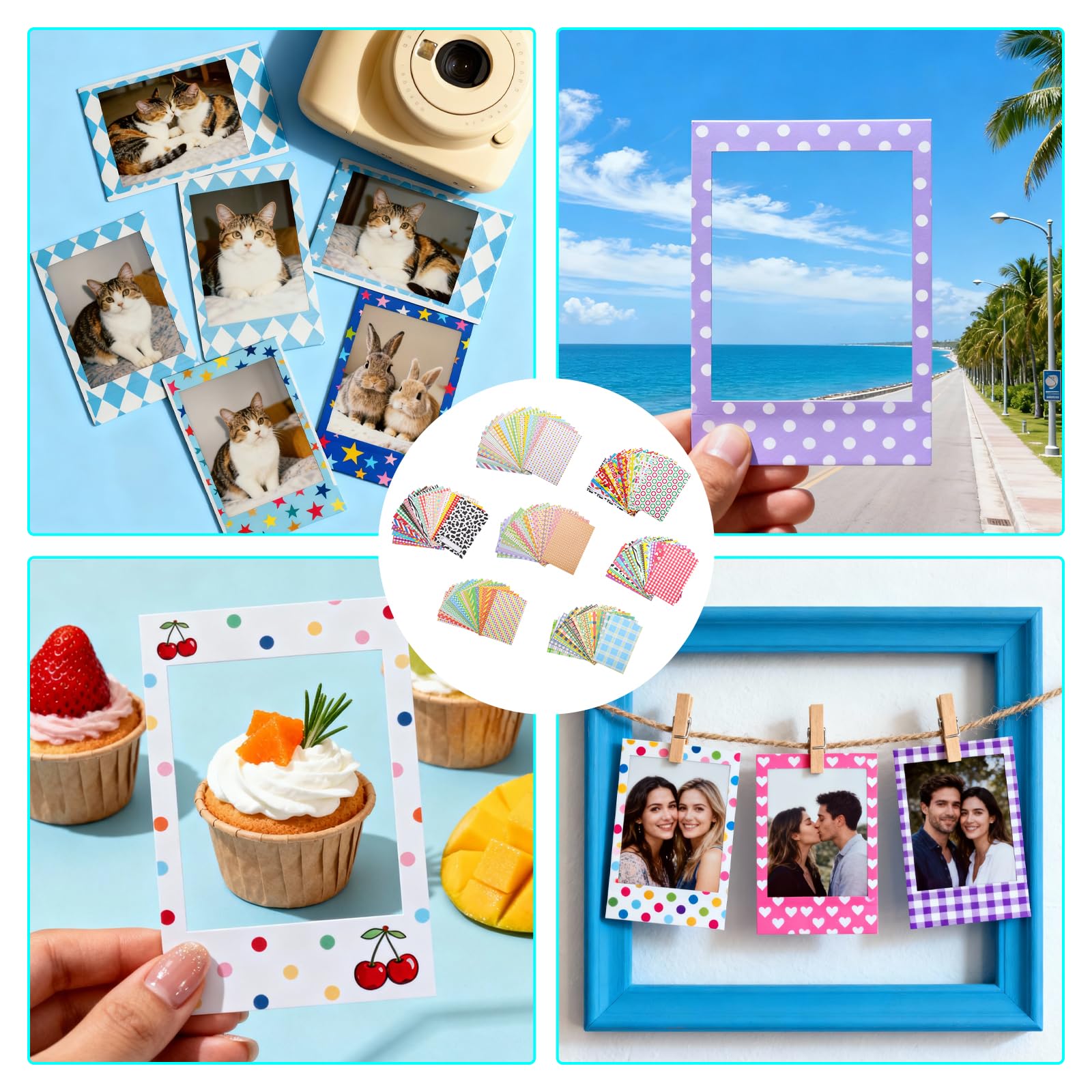 140 sztuk naklejek na ramki zdjęciowe 9x6 cm, kolorowy zestaw naklejek do dekoracji DIY, mini naklejki na ramki zdjęciowe, dekoracyjne naklejki z kryształkami do Fujifilm Instax Mini 9/8/7S/70/26/50S