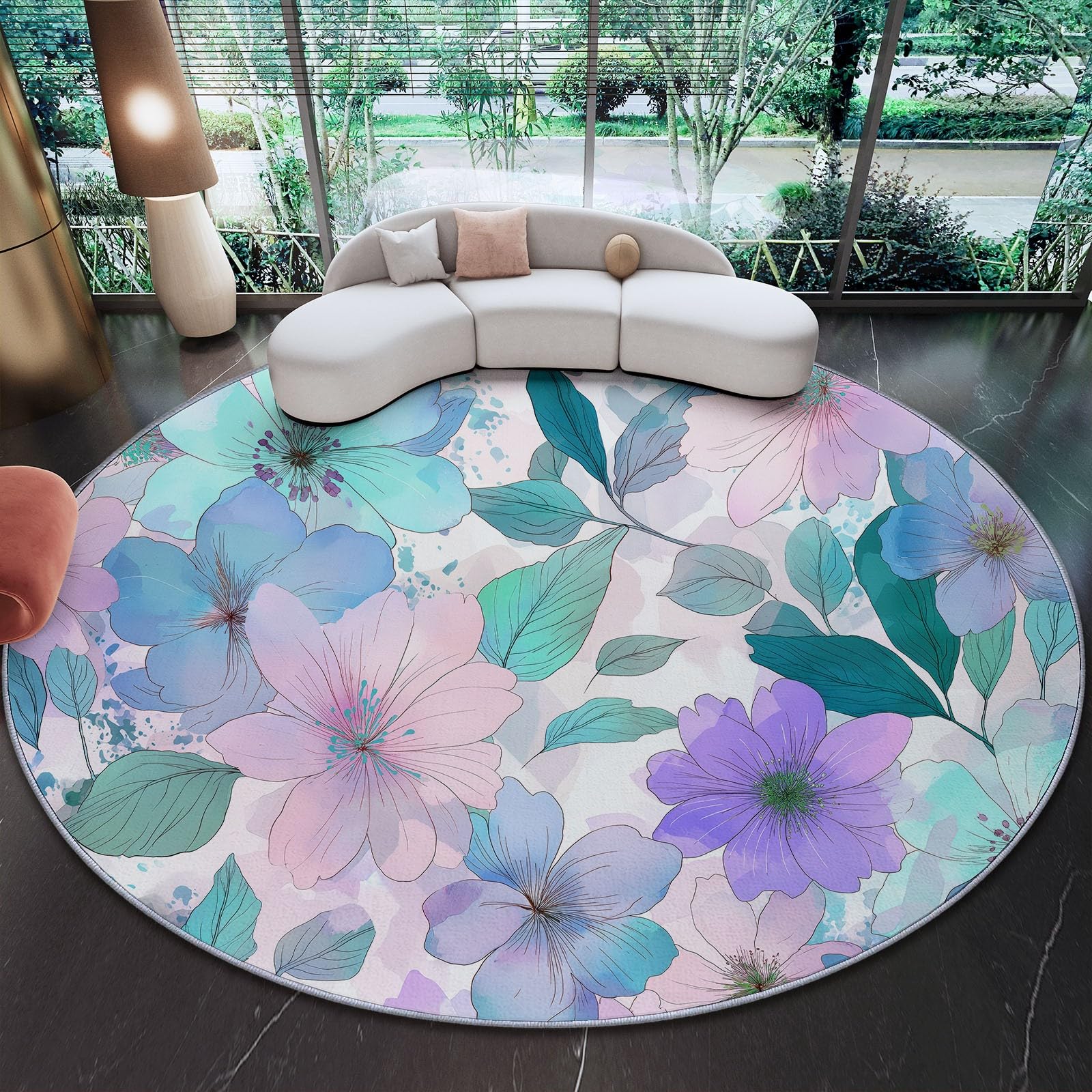 Tapis antidérapant salon fleurs rose tapis lavable chambre