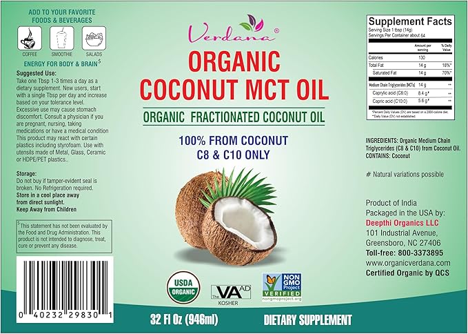 Aceite de Coco Orgánico MCT Verdana - 1 Galón miniatura 7