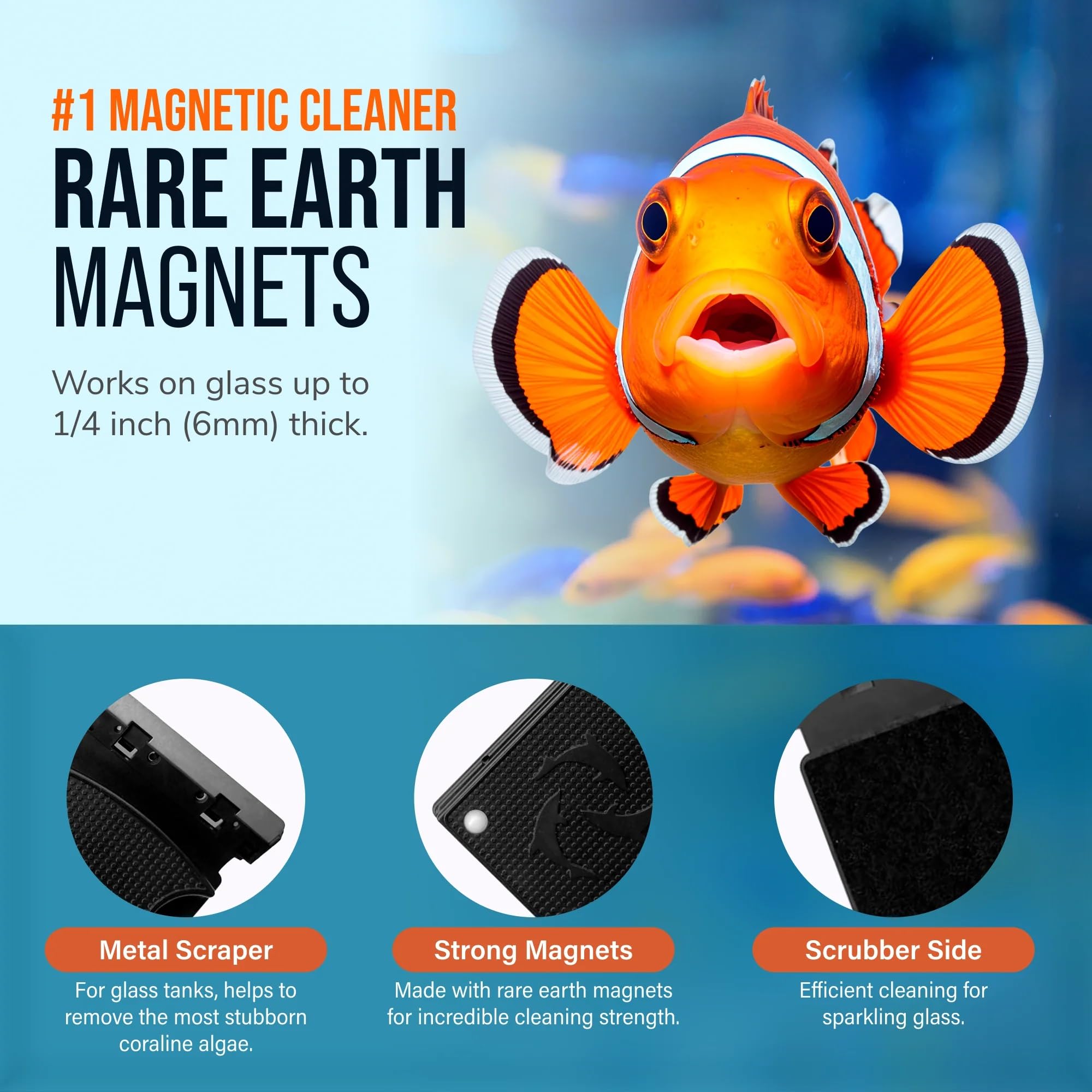 FL!PPER Flipper Cleaner Float - Limpiador magnético Flotante 2 en 1 para Cristales de Acuario, Tanque de Peces, Limpiador y raspador, Herramientas de Limpieza de acuarios, Tanque de Peces, MAX
