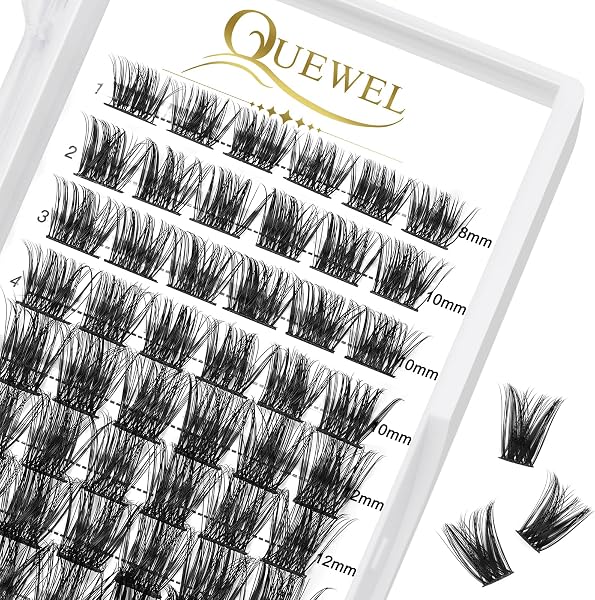 QUEWEL DIY Cluster Lashes - Individual Volume False Eyelashes, Soft & Light, Segmented, For Makeup Home Use (Honey01-D-MIX8-16mm) - 1