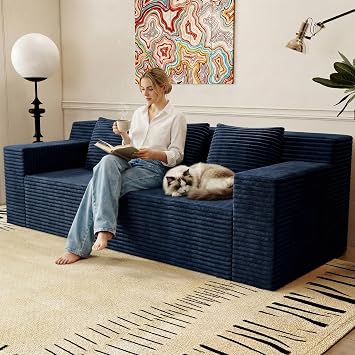 71" Loveseat Sofa Cloud Couch, Deep Seat, Corduroy Fluffy Couch, Sectional Couches for Living Room, No Assembly Required Blue, 3 Seater