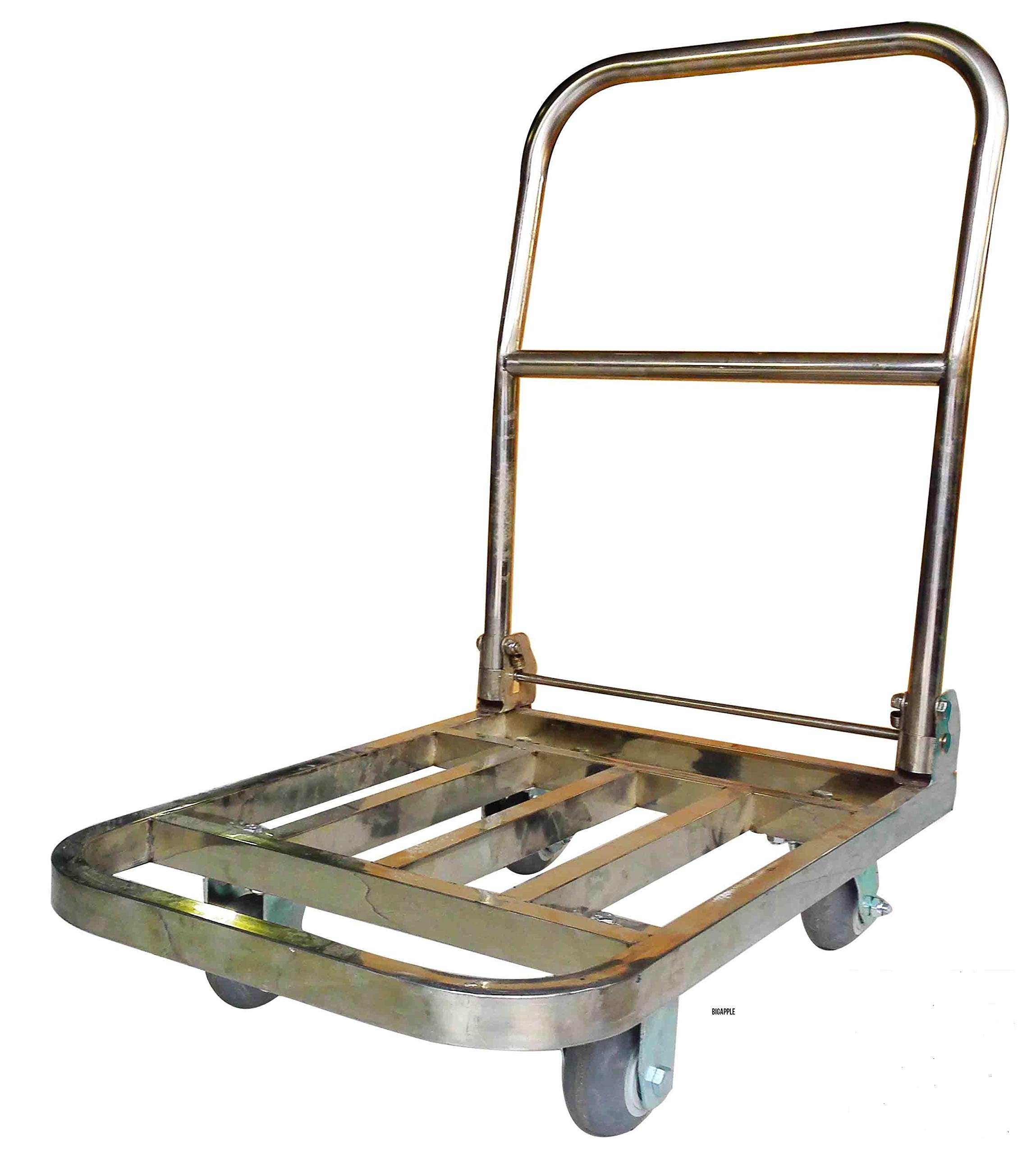 BIGAPPLE 150kg Capacity SS Foldable Platform Trolley Grid Type for Heavy Weight/Material Handling Goods Trolley for Home, Office, Warehouse & Industries - 48cm x 72cm (4" Wheel/Silver) - PACK of 1 (B07BGVN8SK) Amazon Price History, Amazon Price Tracker