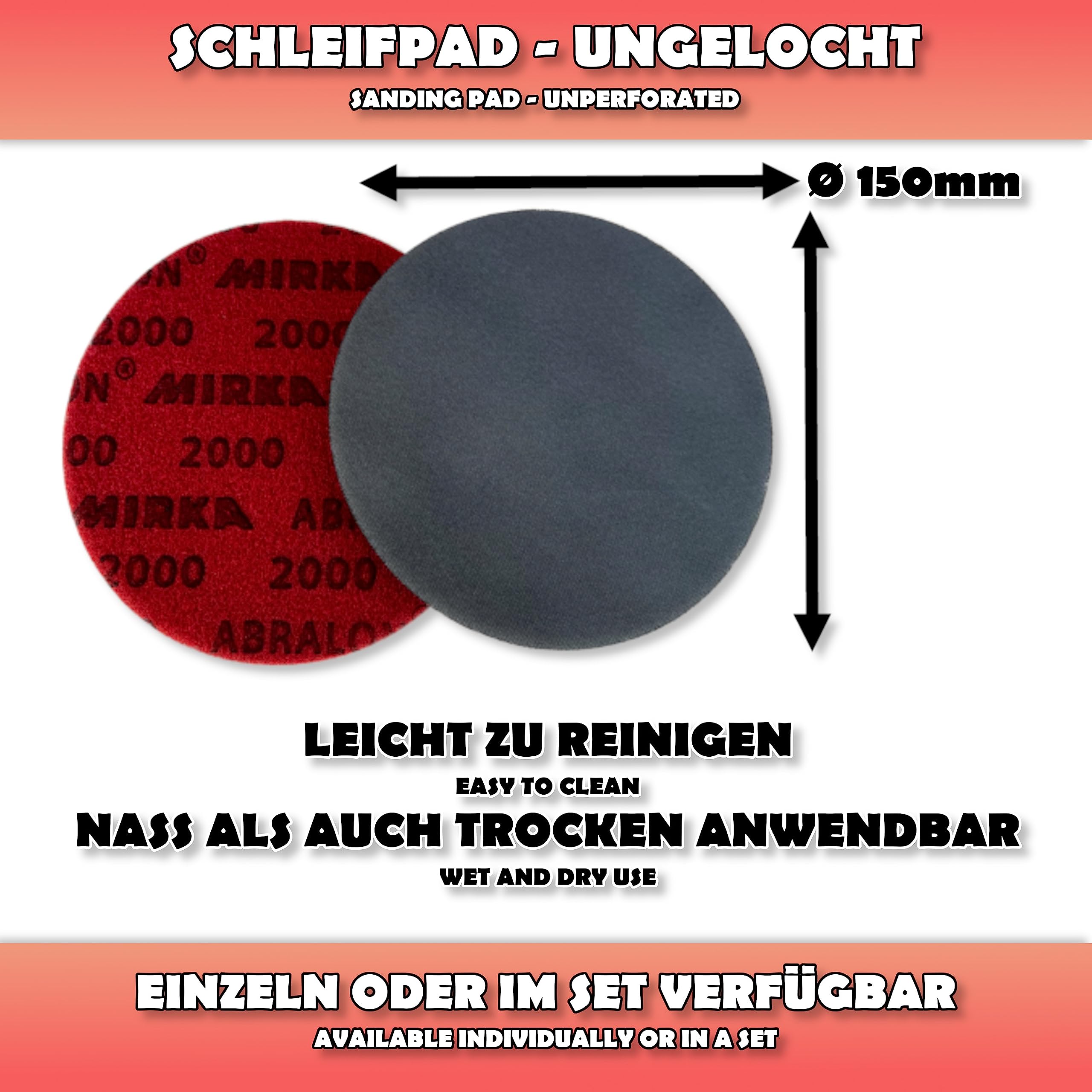 EMAX - Almohadilla de lijado Abralon 180 360 500 1000 2000 3000 4000 Grit | Almohadillas de lijado para bolos | Accesorios para bolos | Juego de almohadillas de lijado para bolas de bolos | Ø 150 mm