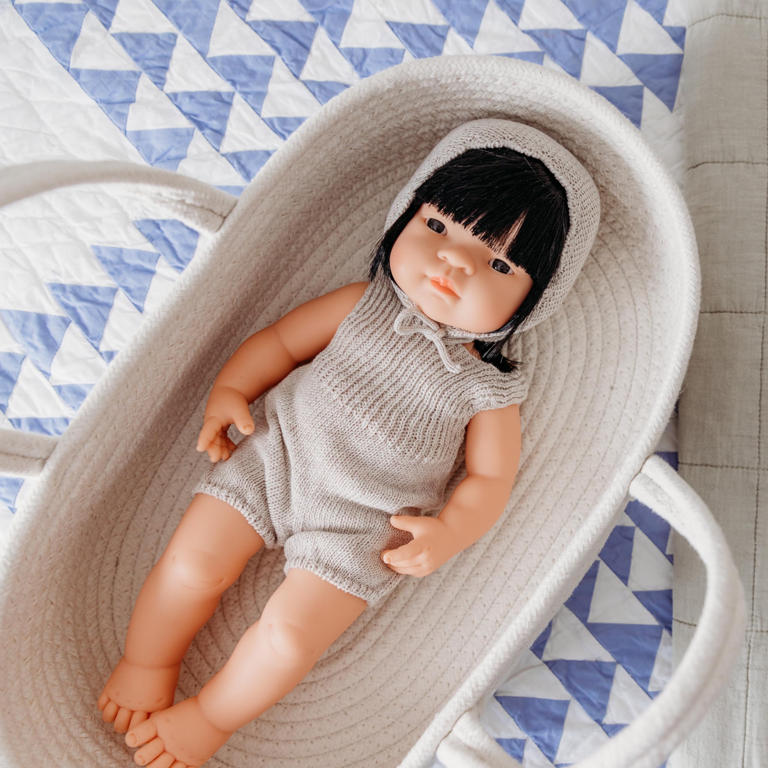 Miniland Dolls: Knitted Doll Outfit 21cm - Sweater & Trousers, Made Of Recycled Materials, For 21cm Baby Doll. Model: Sweater & Trousers In Blue - View #9