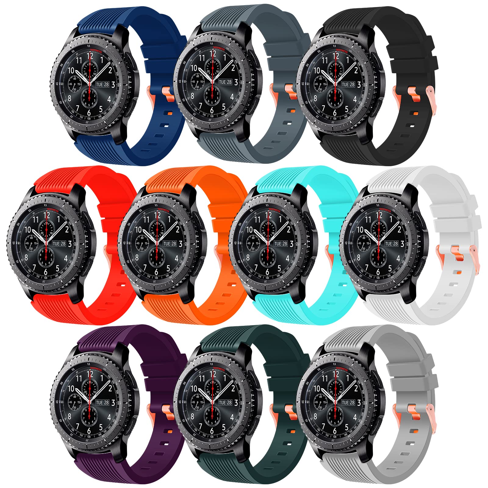 SEANTUA10 Pack Compatible with Samsung Galaxy Watch 3 45mm strap/Galaxy Watch 46mm/ Gear S3 Frontier, 22mm Silicone Sport Band Replacement for Samsung Gear S3 Classic Men Women