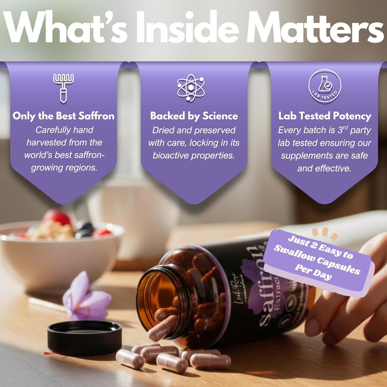 100% Pure Saffron Supplements | Saffron Extract 88.5mg - 60 Capsules | Boost Mood, Focus, and Energy | Supports Eye Health | Made in The USA | Gluten Free, Non-GMO, Vegan - Image 7