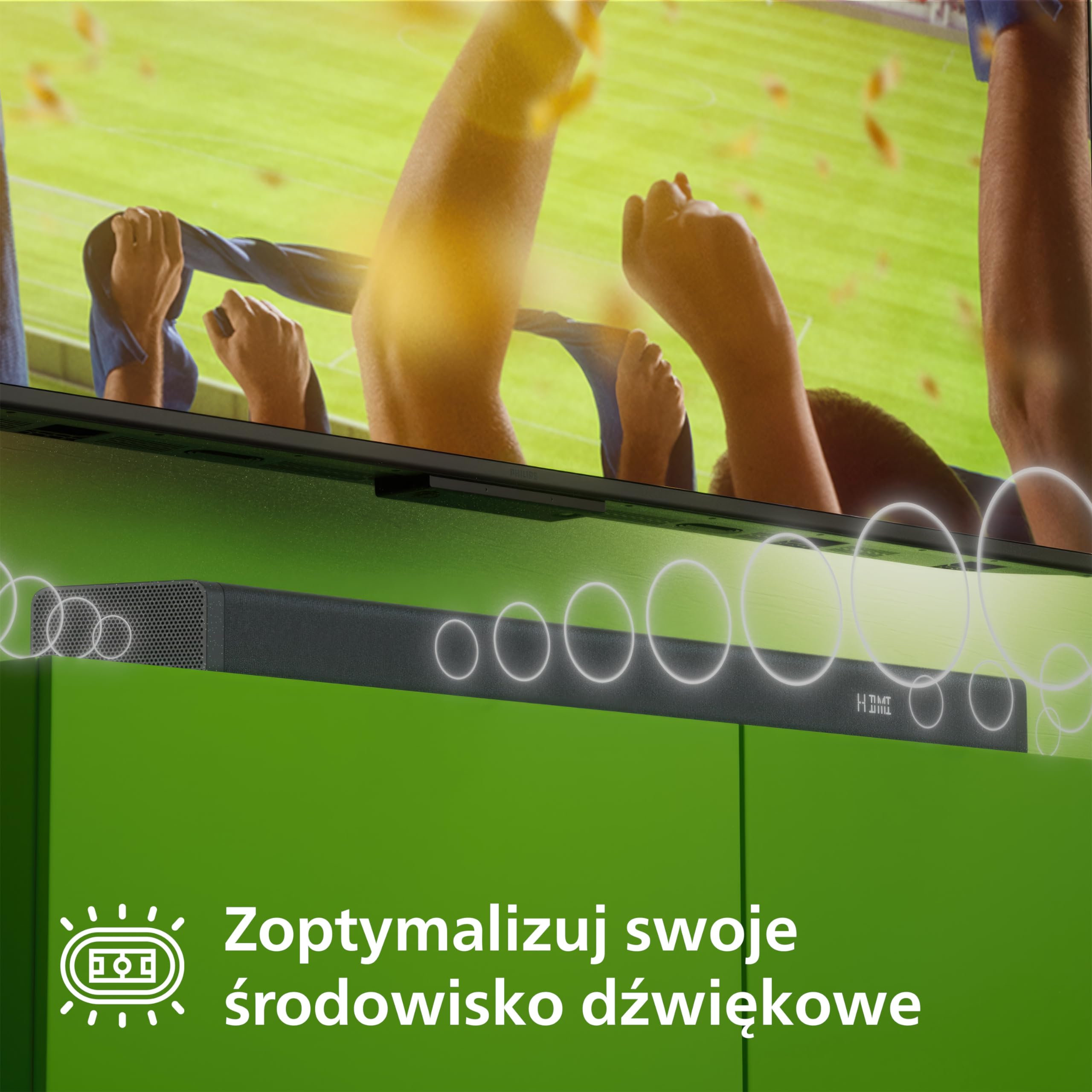 Philips TAB7908/10 Soundbar 5.1.2 z Bezprzewodowym Subwooferem | 740W | Dolby Atmos | DTS Virtual:X | Dźwięk Przestrzenny | Gotowy na Roku TV | Philips Easylink | Pilot | Uchwyt Ścienny | Czarny