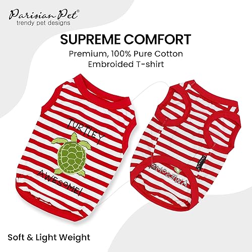 Miniatura 2 de Parisian Pet Camiseta unisex para perro, bordada "Turtley Awesome!", camiseta para perro, transpirable y ligera, camiseta roja sin mangas, lavable a