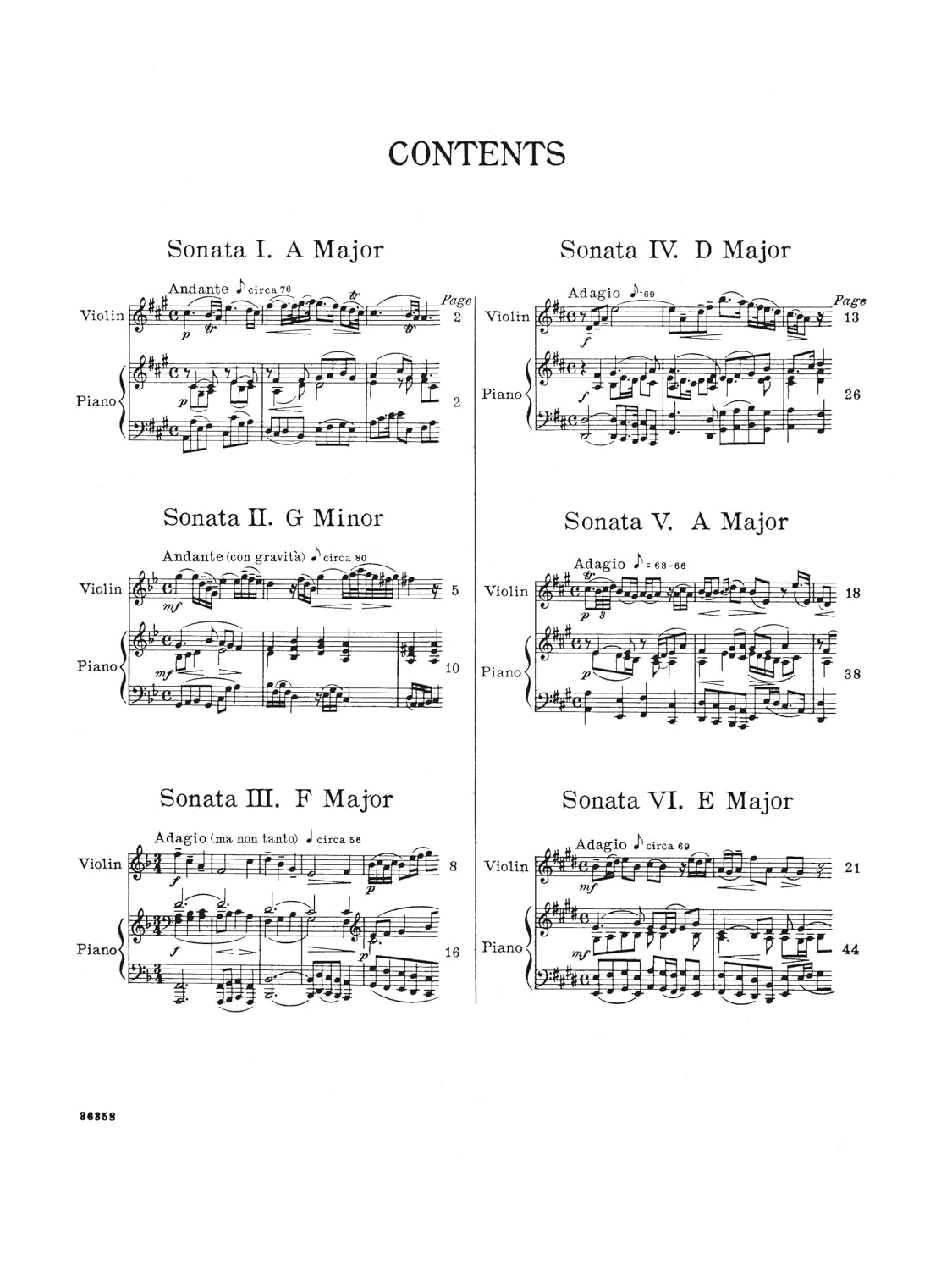 SIX (6) SONATAS VIOLIN PIANO (Schirmer's Library of Musical Classics, 1545)