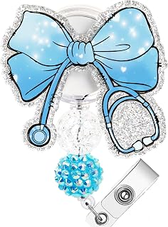 Coquettte Bows Nurse Badge Reel - Blue Bow Retractable Badge Reels for Medical Staff, Acrylic Retractable Badge Reel with Alligator Clip for Nursing Nurse Medical Assistant Work Accessories