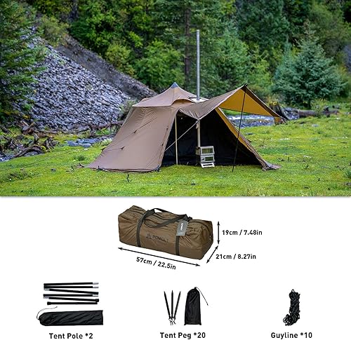 Miniatura 2 de POMOLY Tienda de campaña caliente para estufa de leña, tienda de campaña circular con 6 campañas en forma de campana con falda de nieve de diez