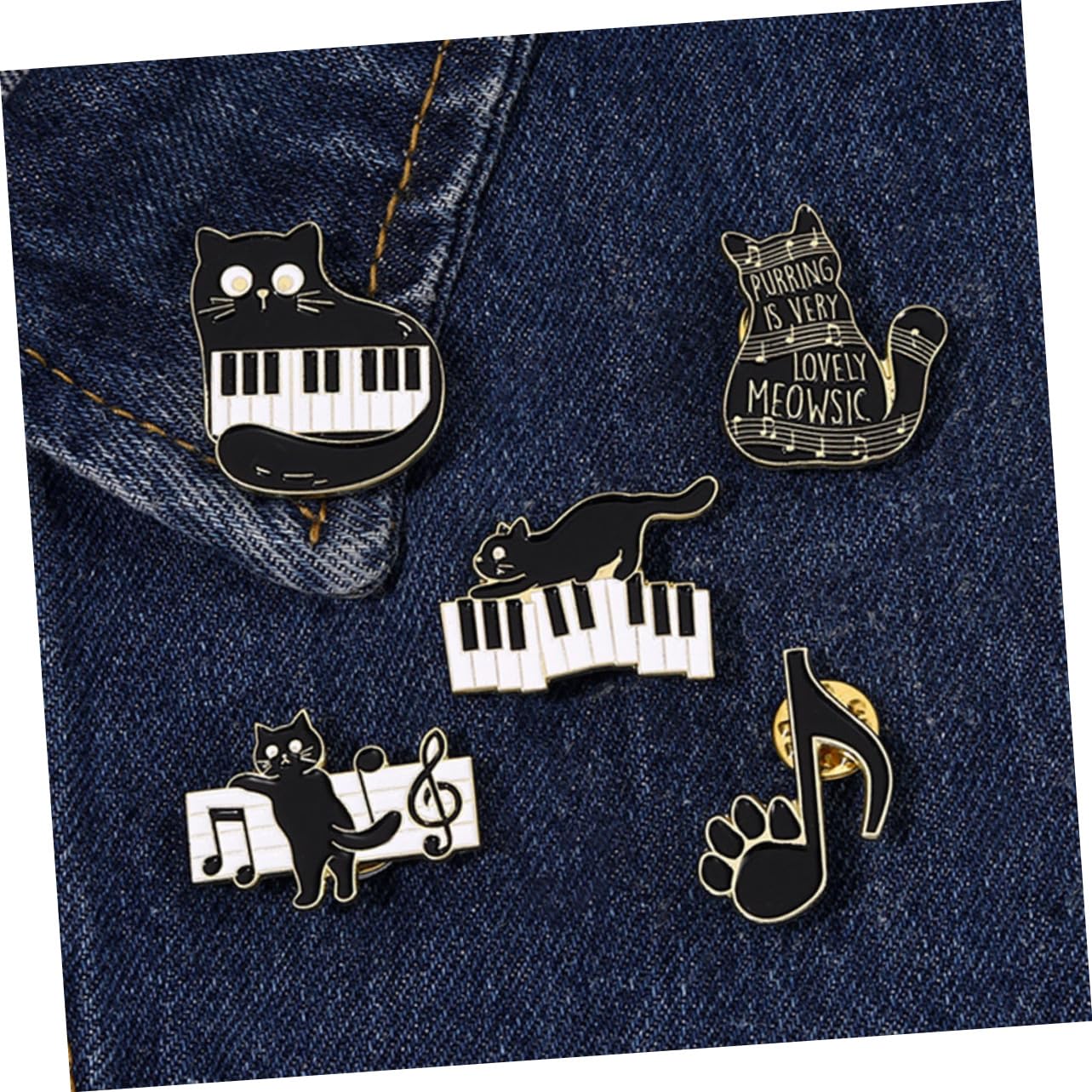 COLLBATH 25 Pz Spilla Con Nota Musicale Di Gatto Spilla Di Cartone Animato Gatti Spilla Per Zaini Spilla Da Scialle Perno Per Zaini Spilla Smaltata Kawaii Perni Musicali Lega Black