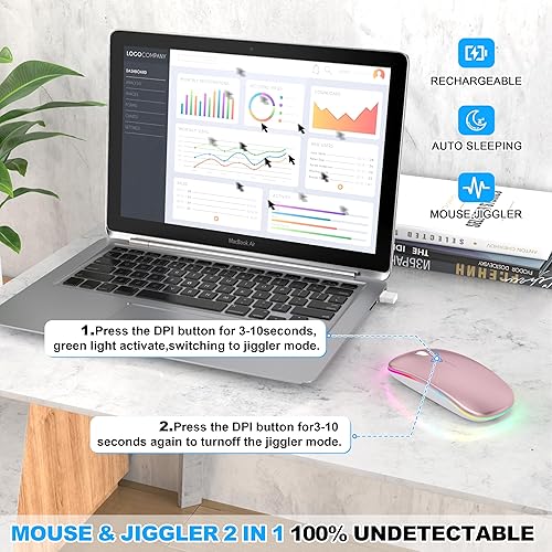 Miniatura 4 de Mouse inalámbrico LED Bluetooth para MacBook Air Mac Pro Laptop iPad  Ratón óptico recargable con luz silenciosa con Jiggler Dual Mode BT5.2 y