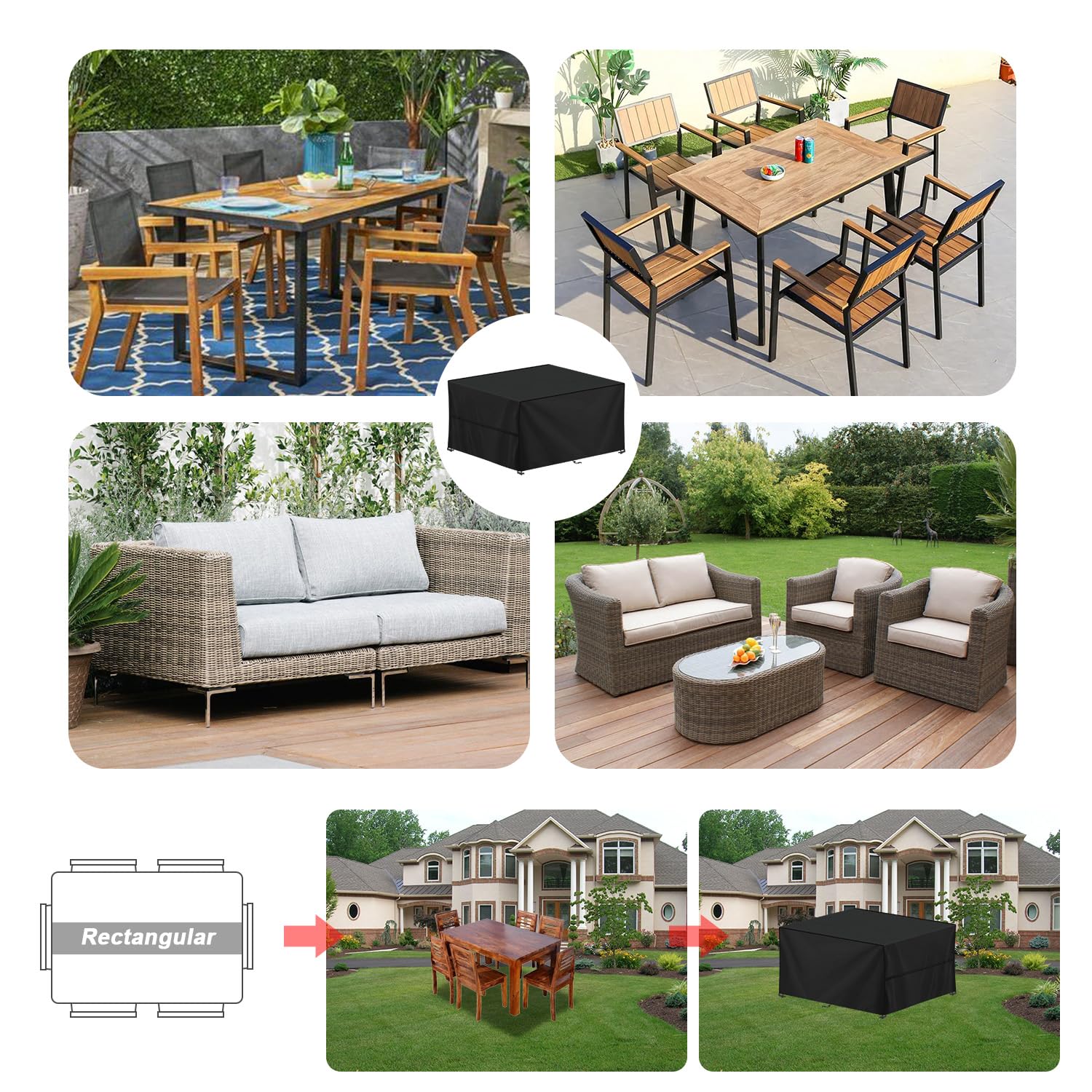 Copertura Tavolo Esterno 130x90x80cm Rettangolare Impermeabile Tessuto Oxford 420D Antivento